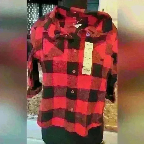 Sonoma black red checkered plaid boys long sleeve button up 7.nwt - Picture 1 of 6